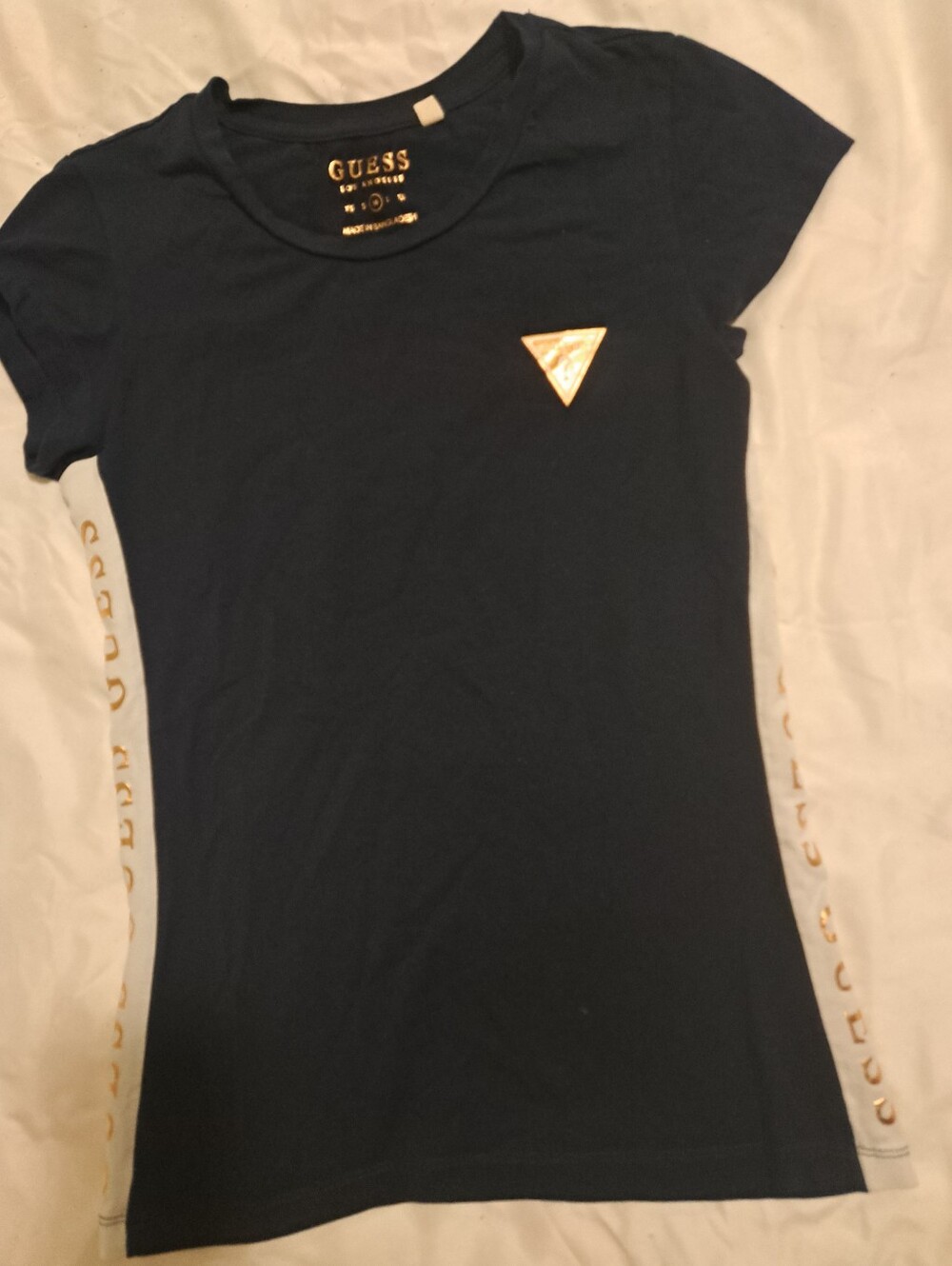 GUESS Navy Short-Sleeve Tee with Gold Logo Triangle